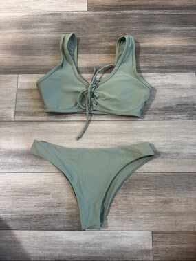 Zaful Sage Green Lace-Up Bikini Set